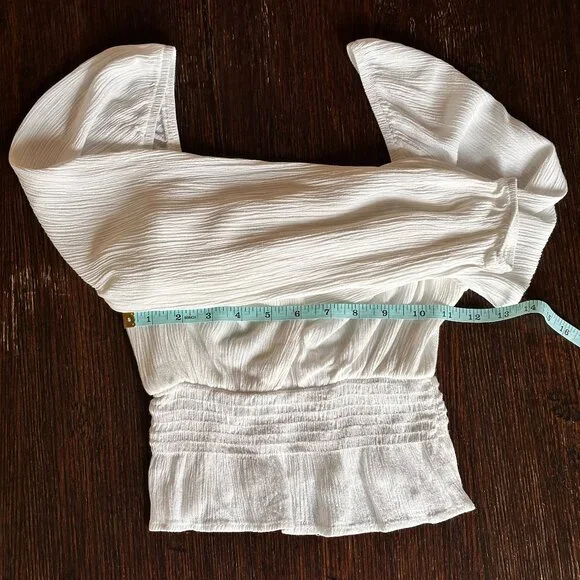 White V Neck Long Sleeves Cropped Top XS - Coquette Boho Essential - Picture 7 of 10